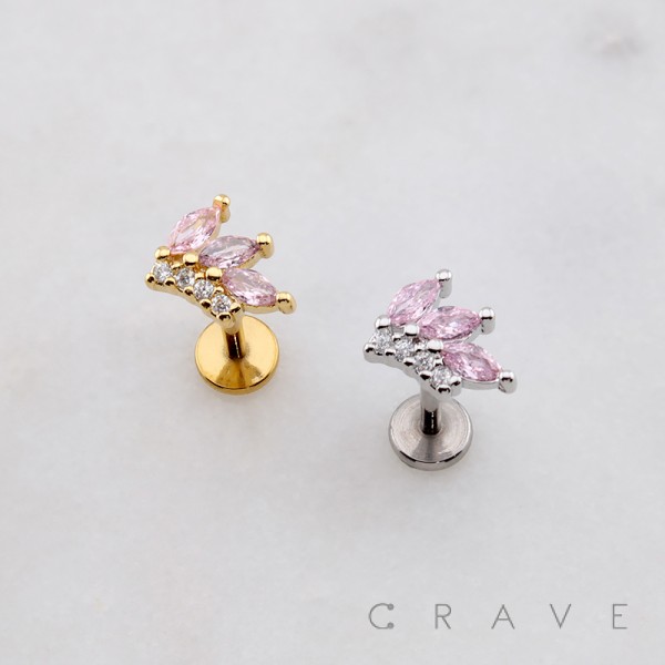 MULTI MARQUISE BRANCH ARCH ROUND BEZEL THREADLESS (PUSH IN) 316L SURGICAL STEEL LABRET SET